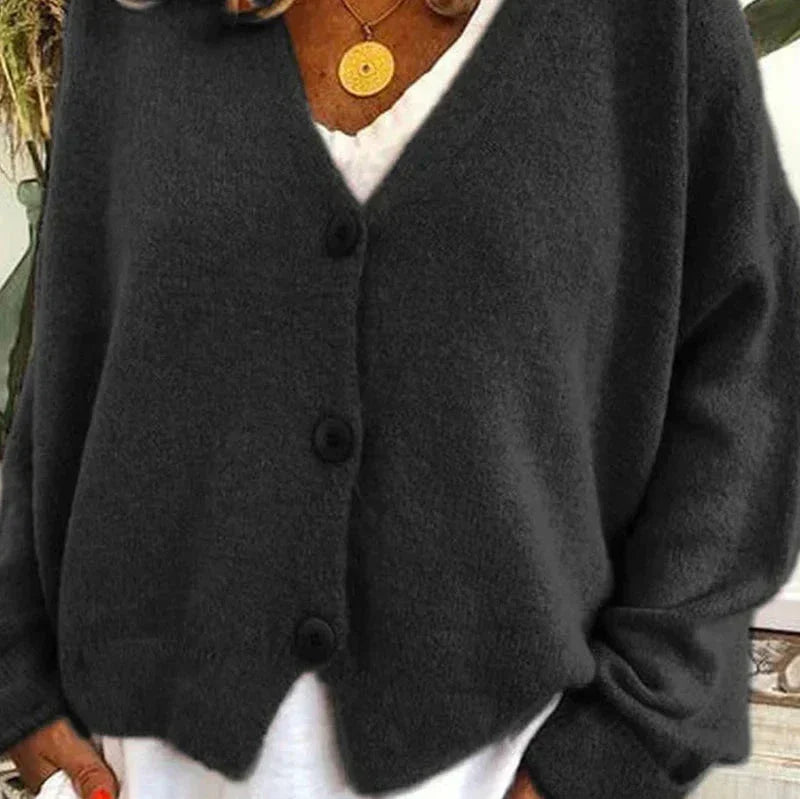 Nuana Birgit Damen Freizeit-Strickjacke mit V-Ausschnitt und Knöpfen