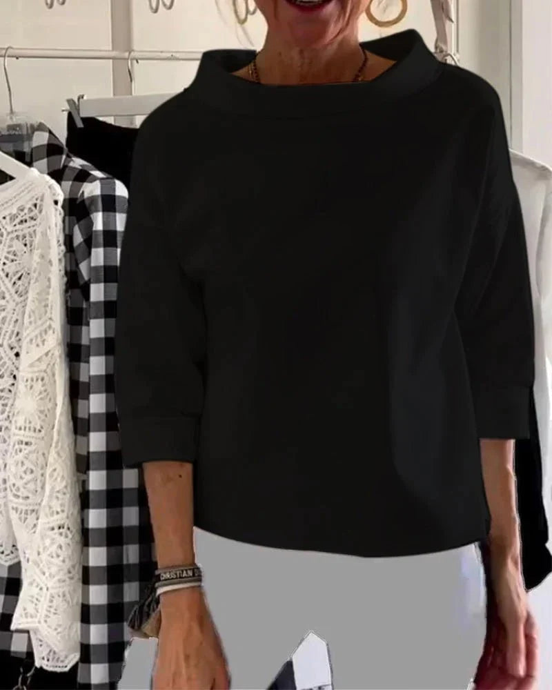 Amelie | Damen Wasserfallkragen Dreiviertelarm Casual Oberteil