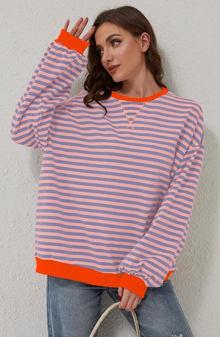 Anja | Damen Gestreifter Rundhals-Pullover für den Frühling