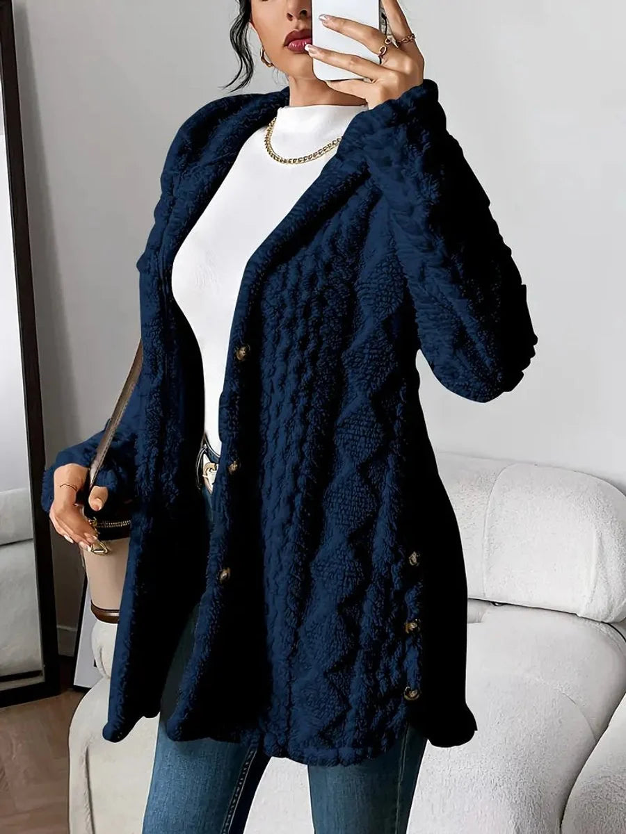 Annika | Damen Flauschiger Kapuzen-Cardigan Oversized Geknöpft
