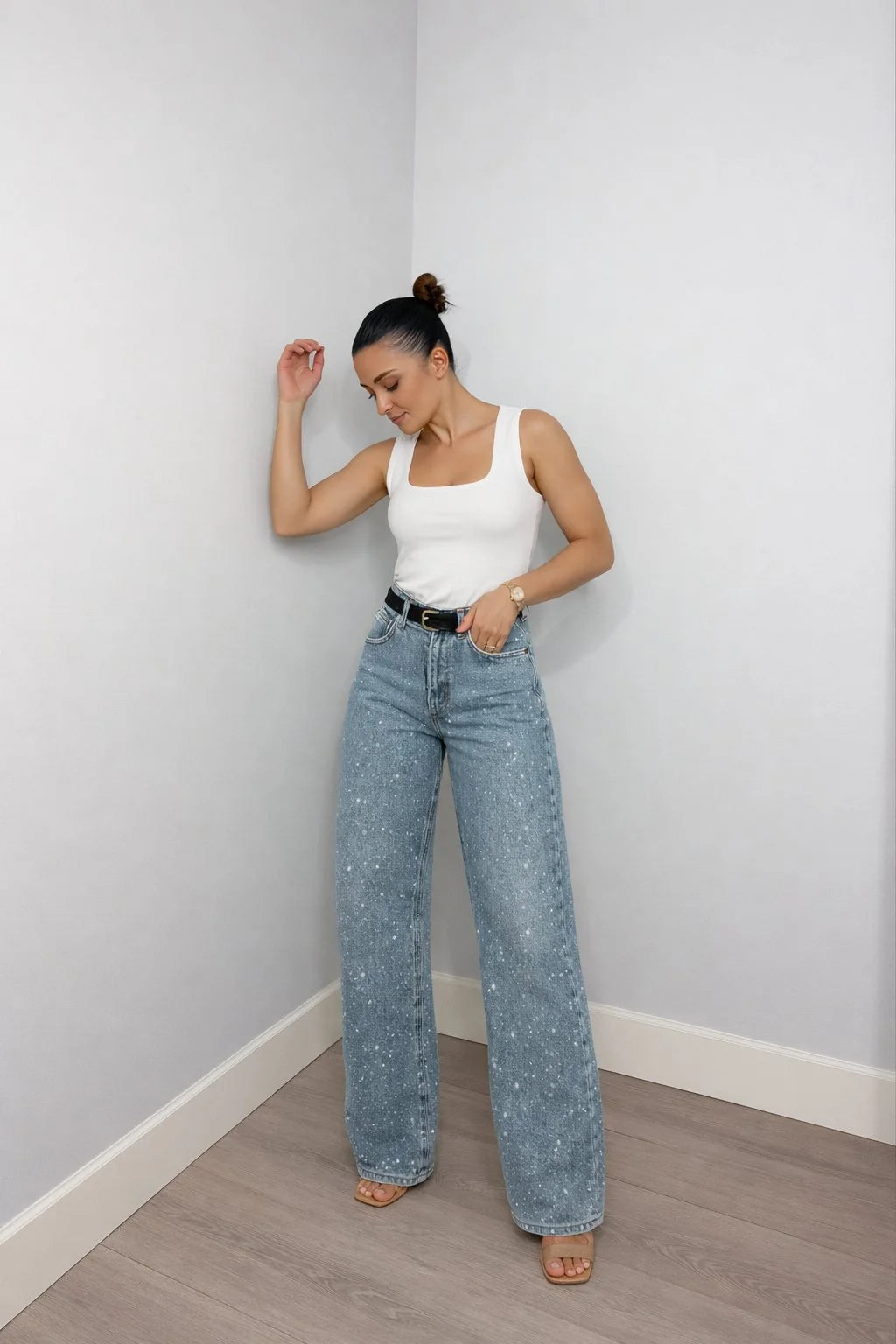 Charlotte | Damen High-Waist Straight-Leg Glitzer-Jeans