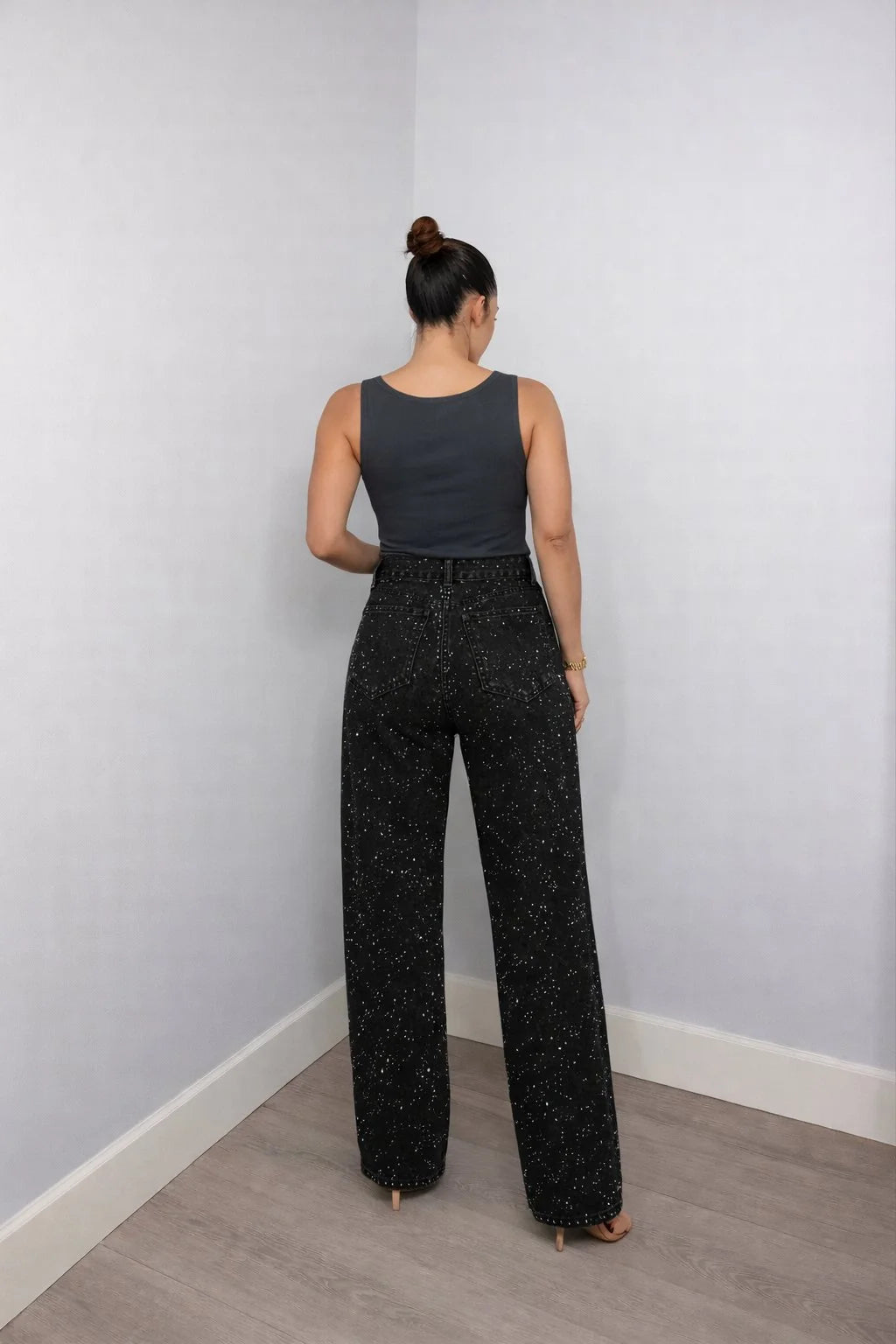 Charlotte | Damen High-Waist Straight-Leg Glitzer-Jeans