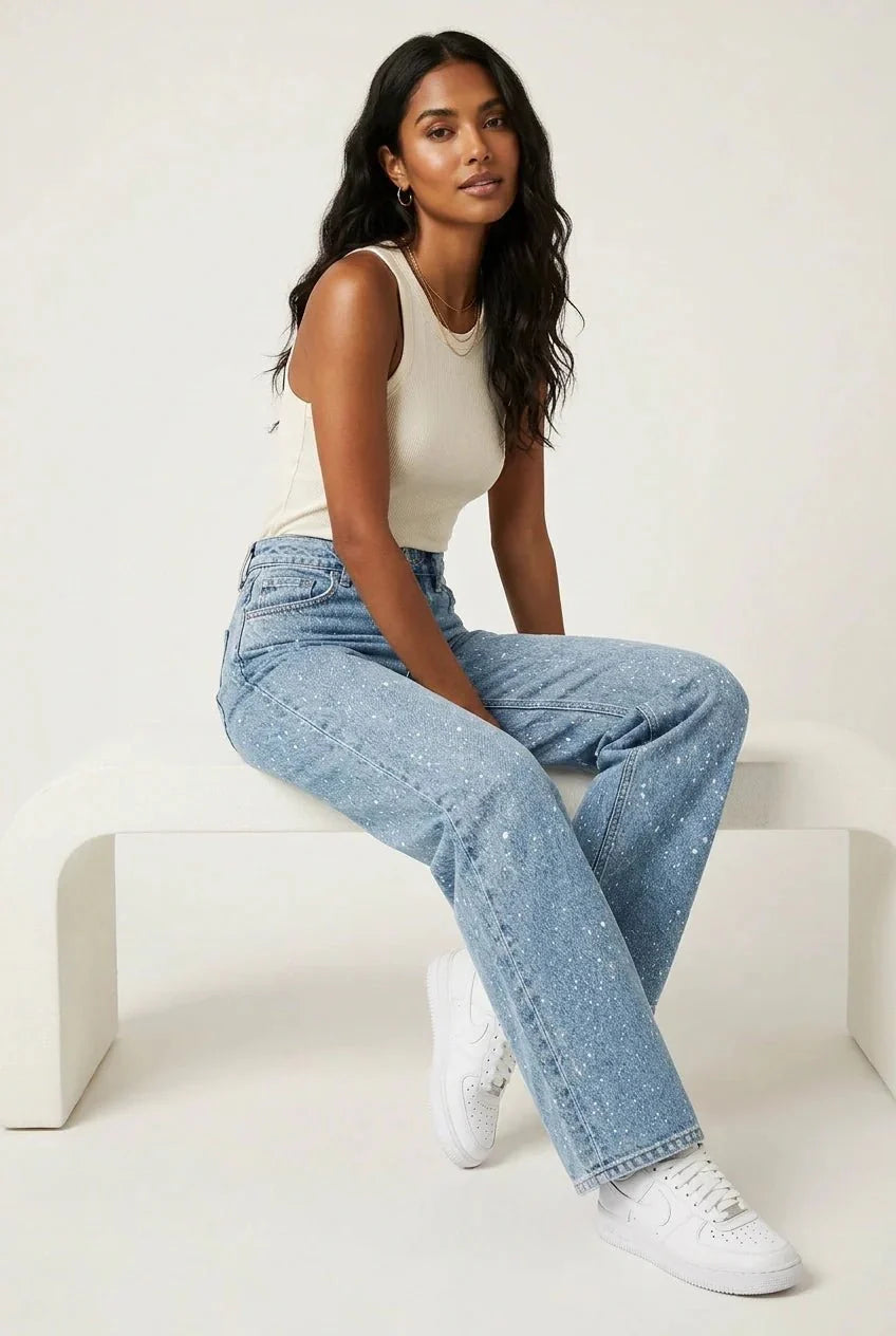 Charlotte | Damen High-Waist Straight-Leg Glitzer-Jeans