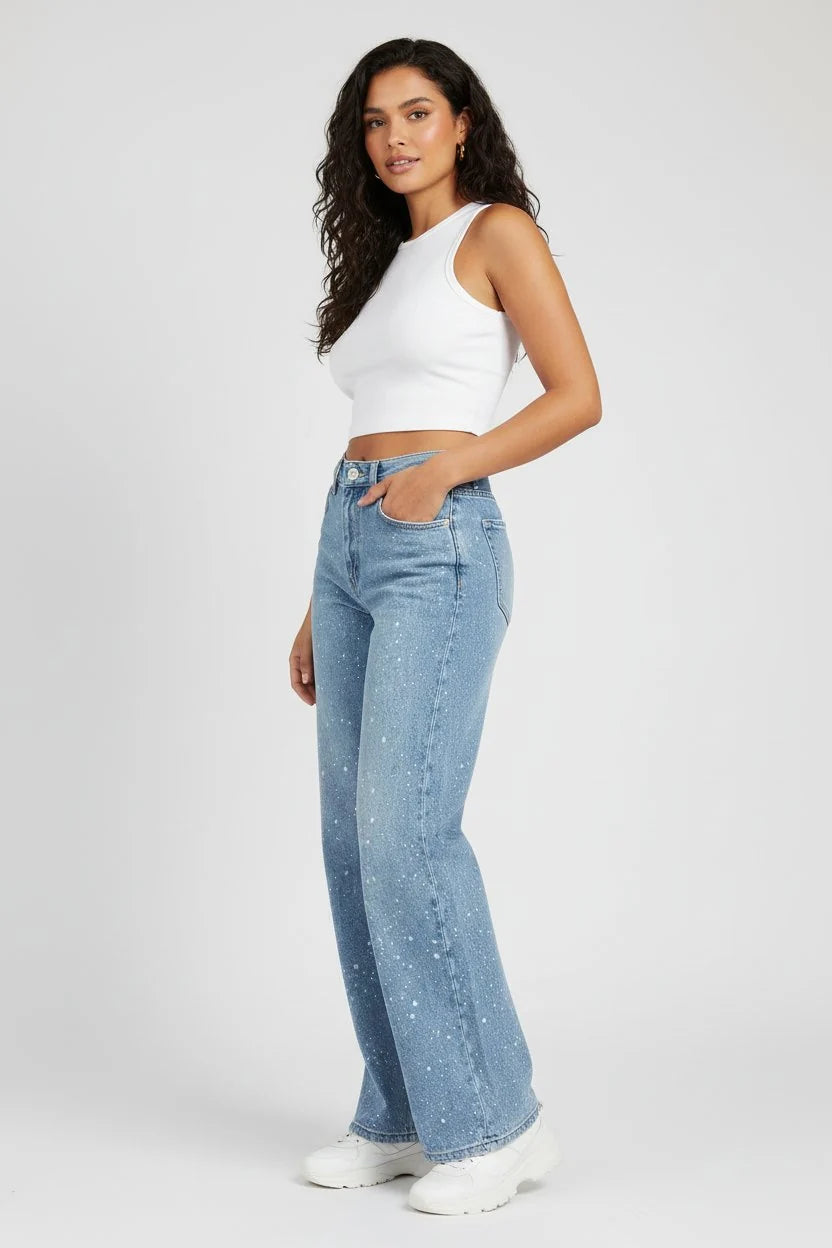 Charlotte | Damen High-Waist Straight-Leg Glitzer-Jeans