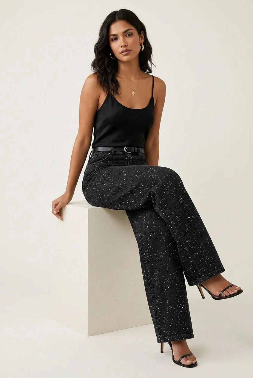 Charlotte | Damen High-Waist Straight-Leg Glitzer-Jeans