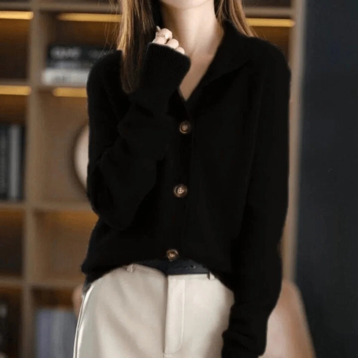 Charlotte | Damen Kaschmirmix Strick Cardigan mit Knopfleiste