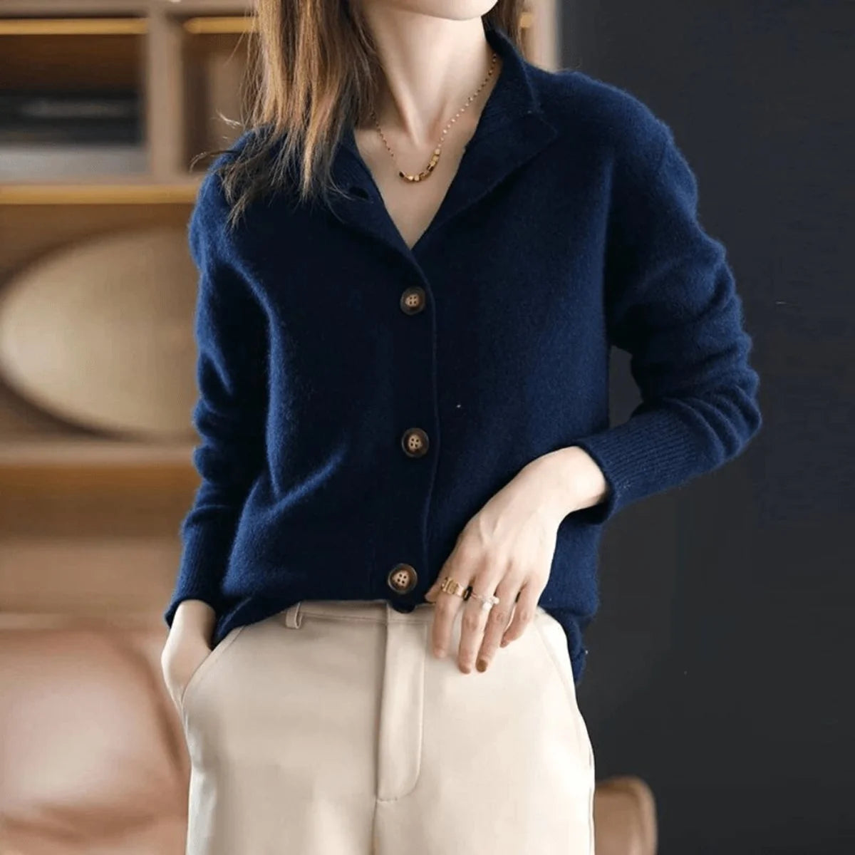 Charlotte | Damen Kaschmirmix Strick Cardigan mit Knopfleiste