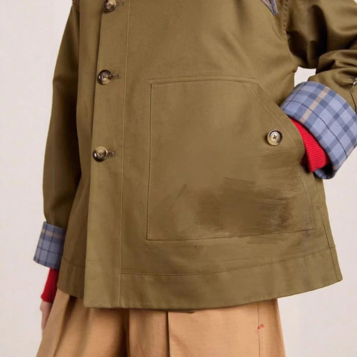 Charlotte | Damen Oversized Trench Coat Karogefutterter Umlegekragen Zweireiher