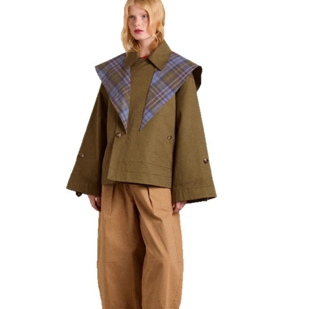 Charlotte | Damen Oversized Trench Coat Karogefutterter Umlegekragen Zweireiher