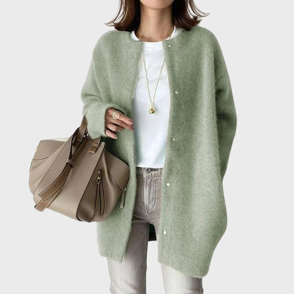 Clara | Damen Oversized Kaschmir Cardigan mit Druckknöpfen