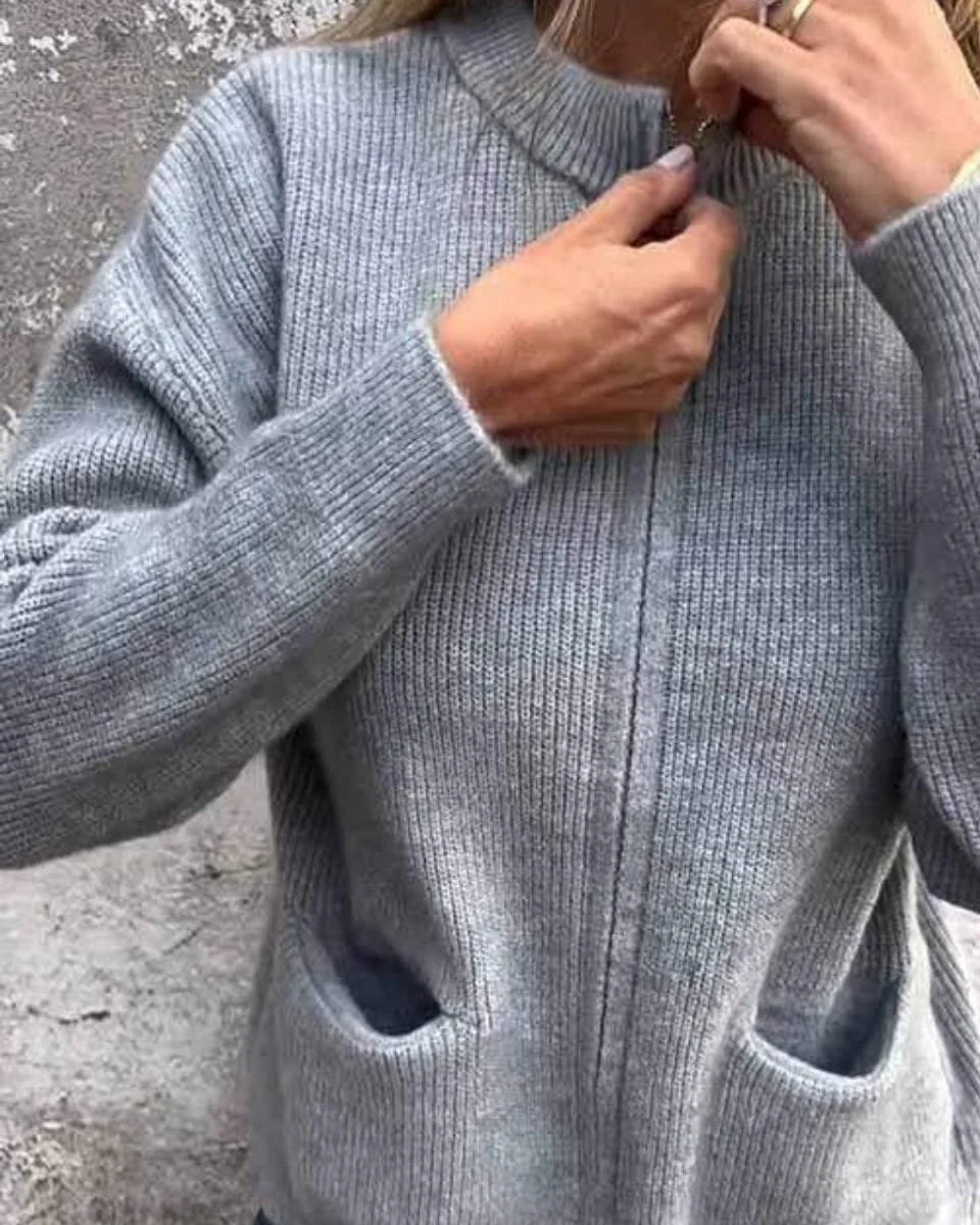 Clara | Damen Strick-Cardigan mit Reißverschluss lockere Passform Fronttaschen