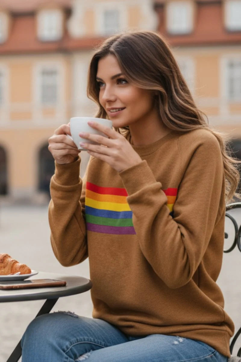Clara | Damen Vintage Regenbogen-Streifen Langarm Sweatshirt