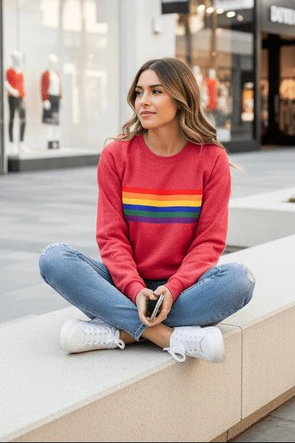 Clara | Damen Vintage Regenbogen-Streifen Langarm Sweatshirt