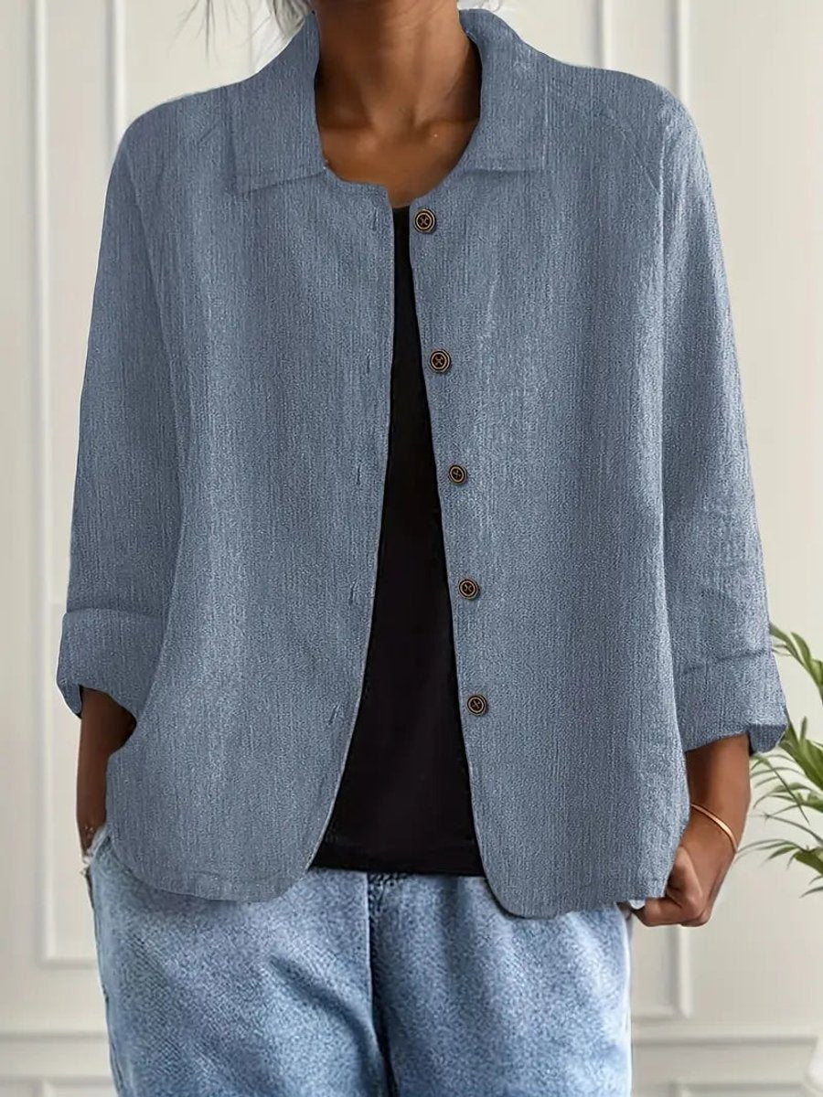 Marie | Damen Strickjacke leichte Baumwoll-Leinen Hemd-Cardigan mit Knöpfen