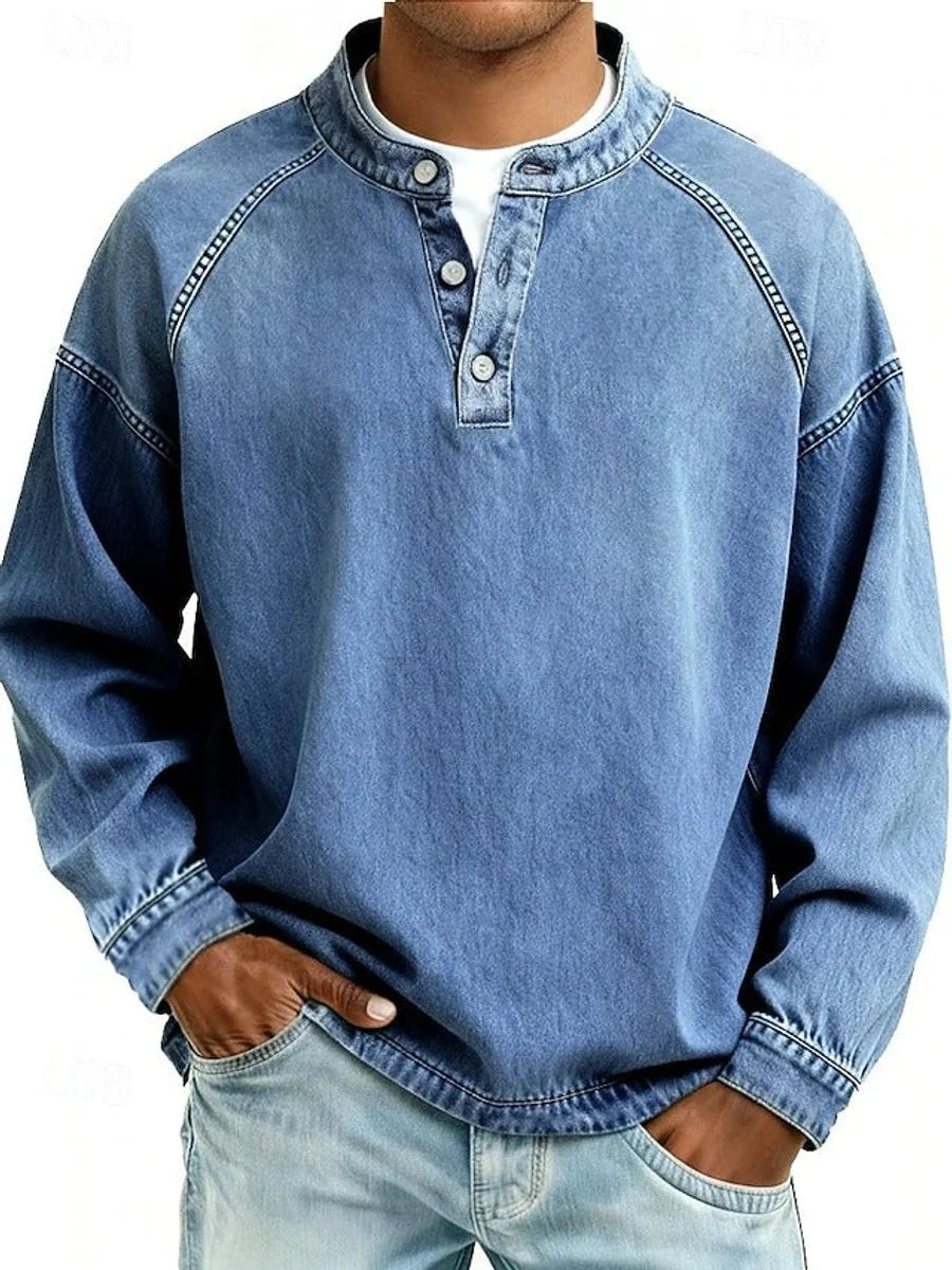 Dominik | Herren Retro Henley Knit Sweater Langarm Used-Look Pullover