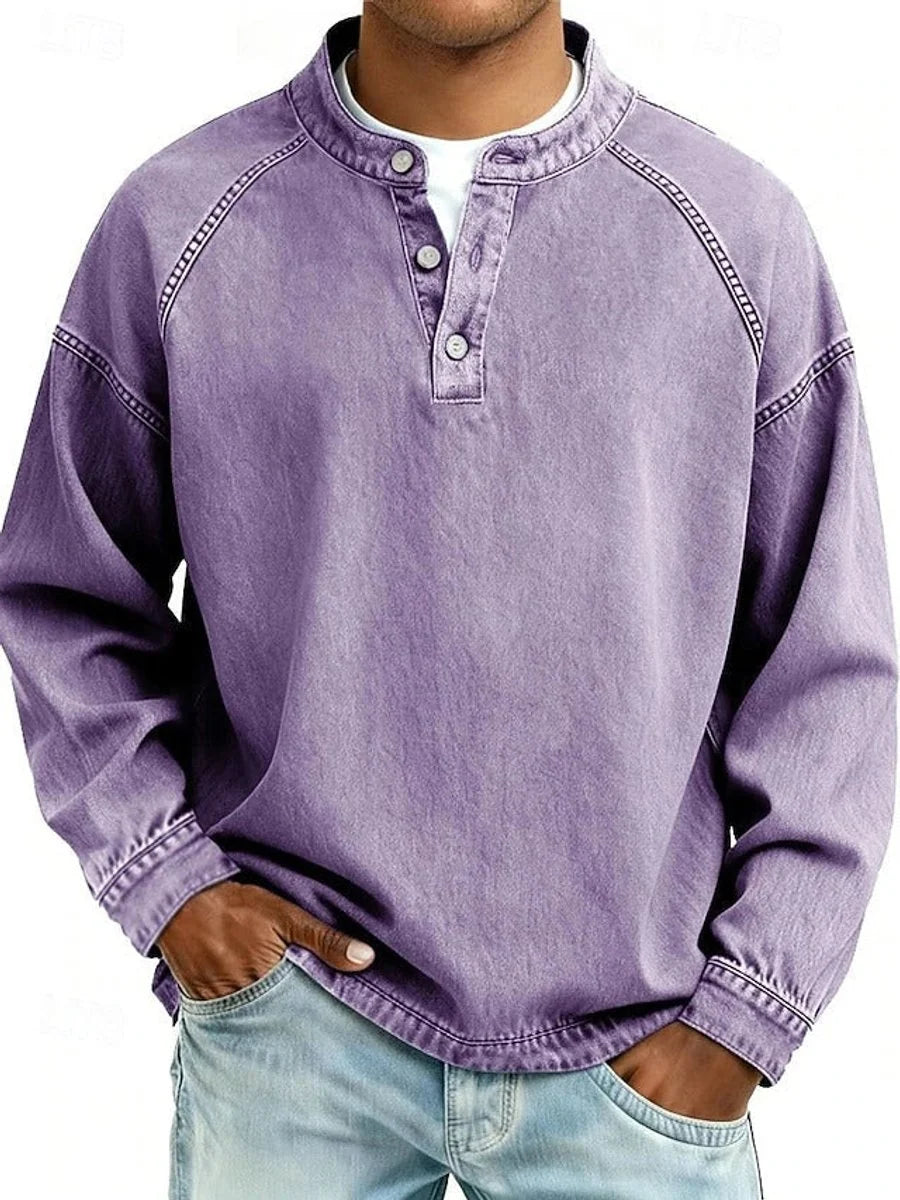 Dominik | Herren Retro Henley Knit Sweater Langarm Used-Look Pullover