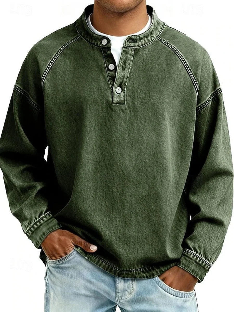 Dominik | Herren Retro Henley Knit Sweater Langarm Used-Look Pullover