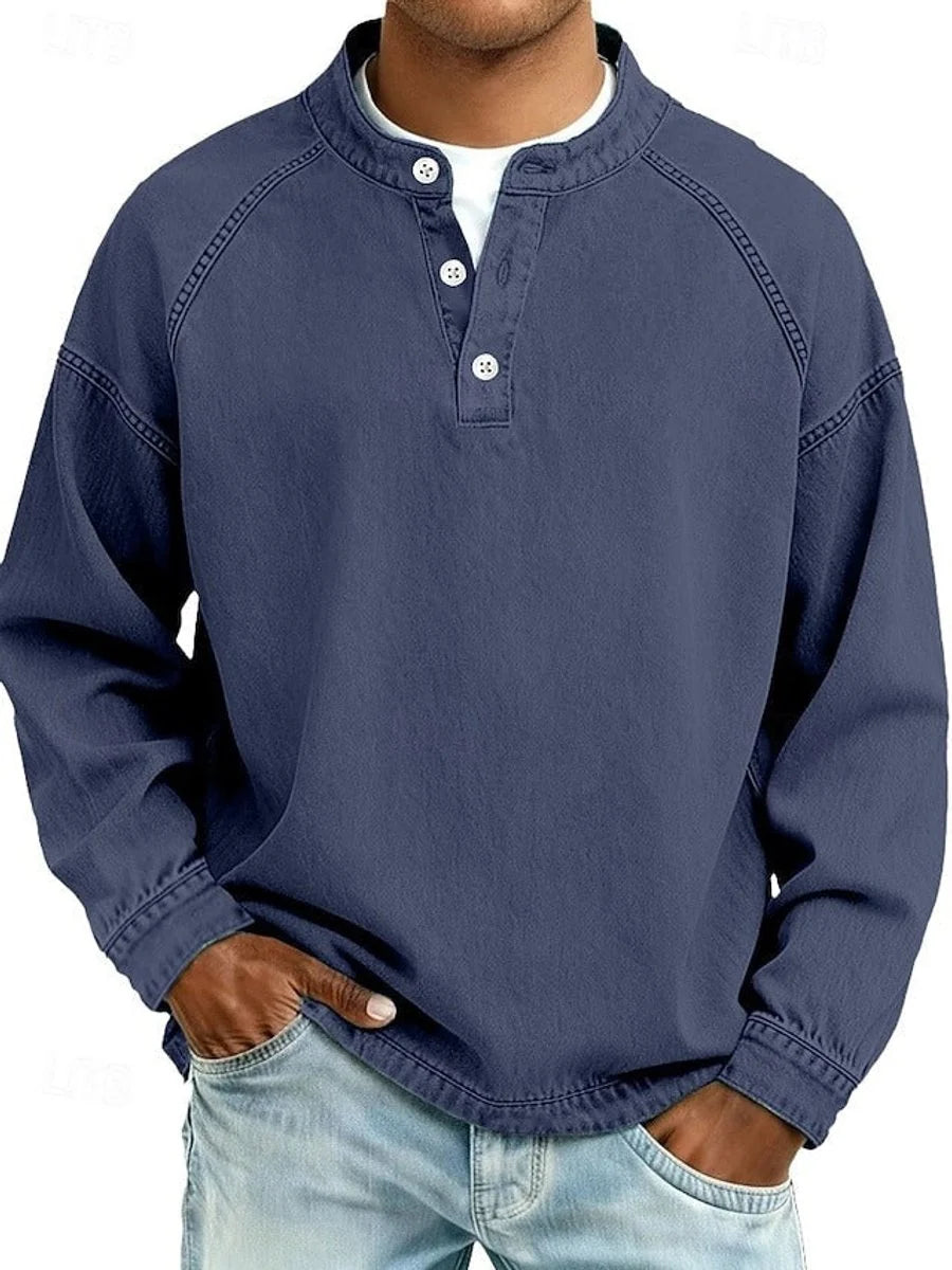 Dominik | Herren Retro Henley Knit Sweater Langarm Used-Look Pullover