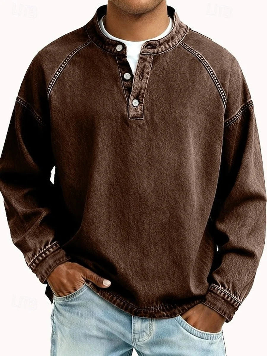 Dominik | Herren Retro Henley Knit Sweater Langarm Used-Look Pullover