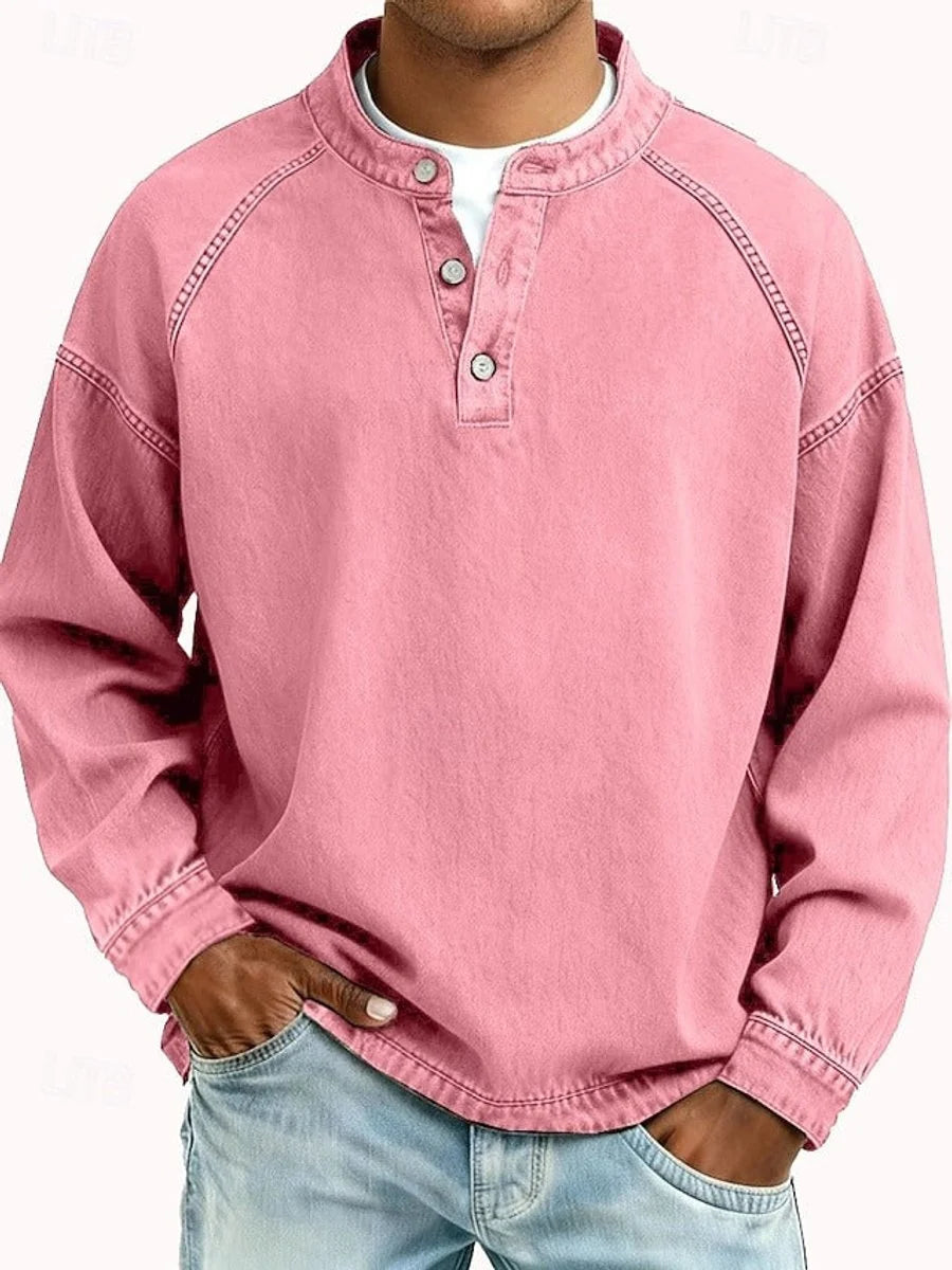 Dominik | Herren Retro Henley Knit Sweater Langarm Used-Look Pullover