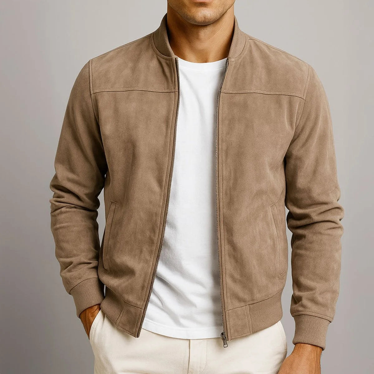 Dominik | Herren Slim-Fit Wildleder Bomber Steppjacke mit Reißverschluss