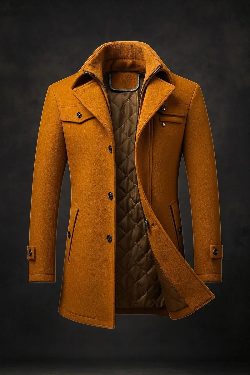 Dominik | Herren Wool Coat gefütterter Wollmantel mit Doppelkragen