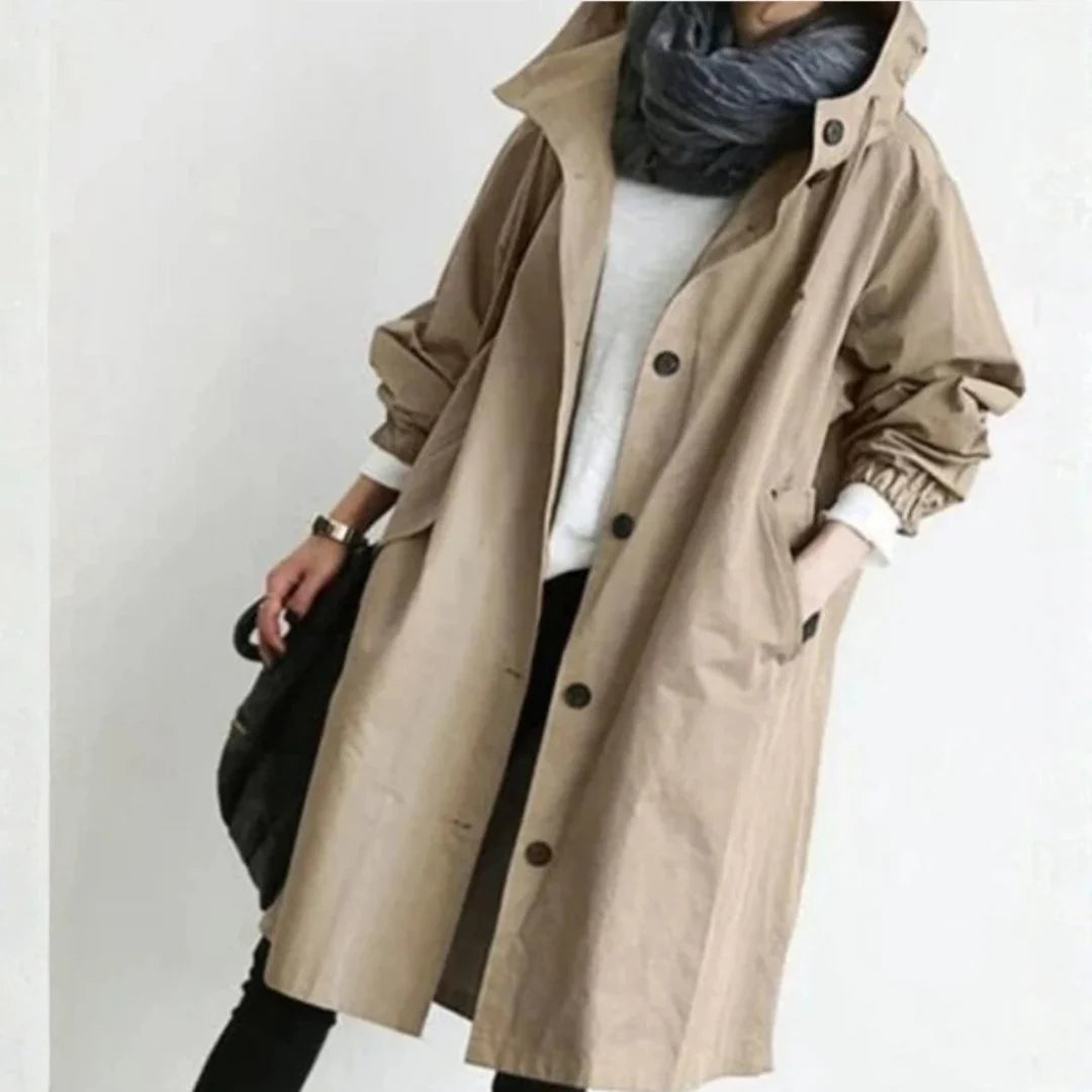 Edith | Damen langer Streetcoat mit Knopfleiste
