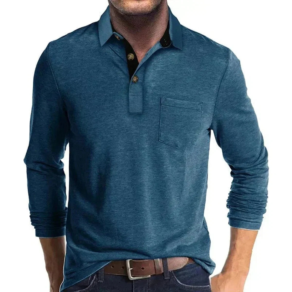 Elias | Herren Langarm-Poloshirt mit Knopfleiste und Brusttasche