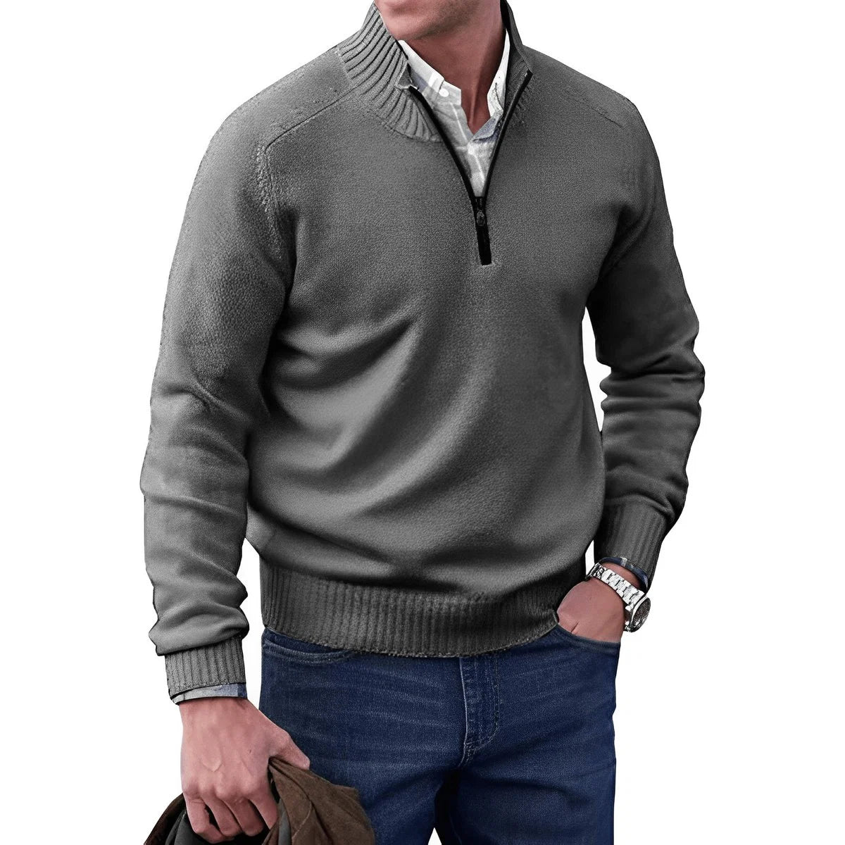 Elias | Herren Strick-Sweater Regular-Fit Langarm Quarter-Zip Pullover