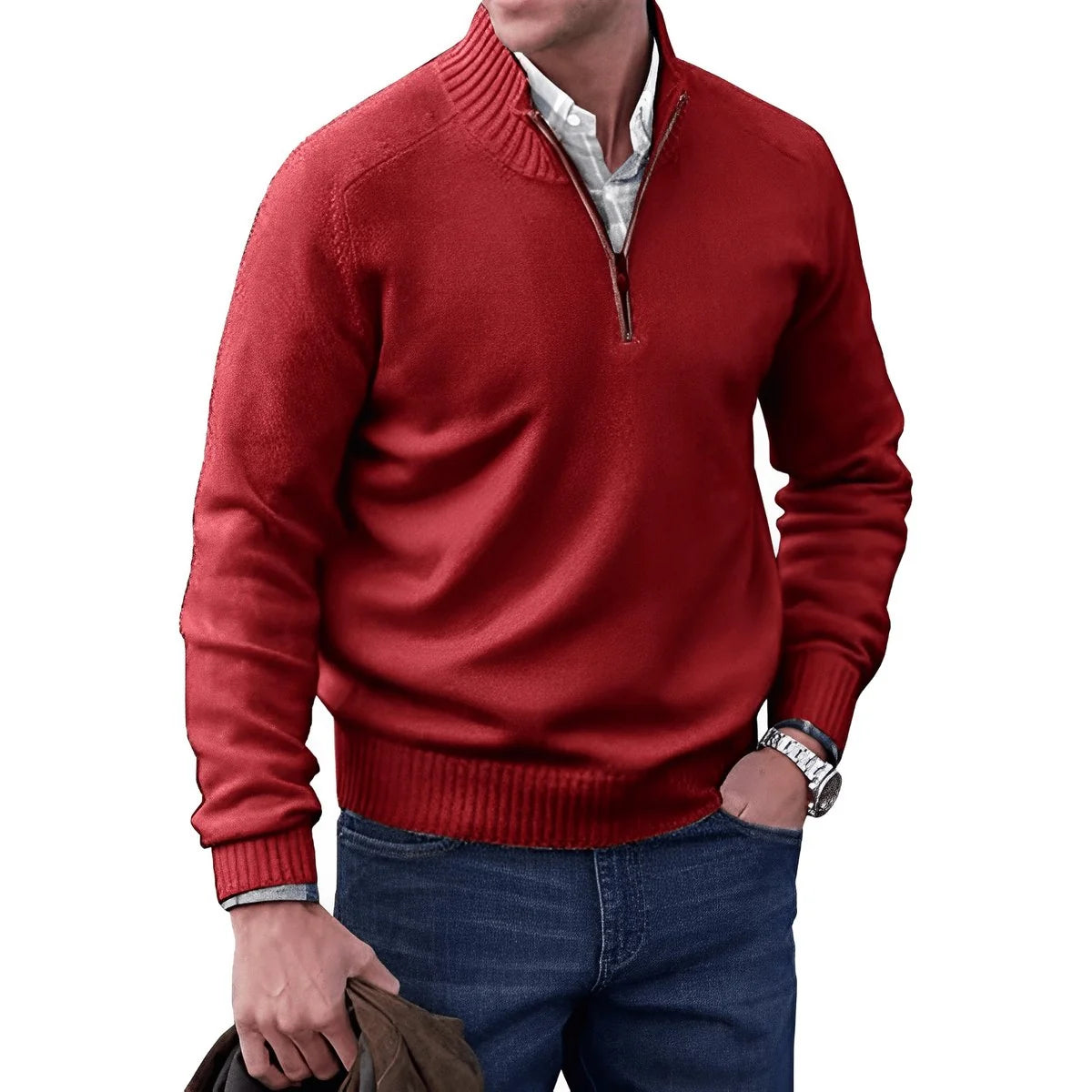 Elias | Herren Strick-Sweater Regular-Fit Langarm Quarter-Zip Pullover