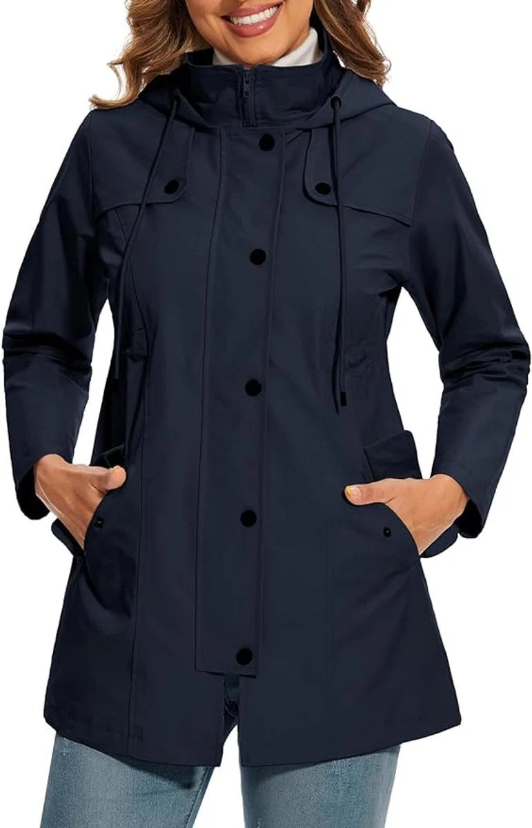 Elisabeth | Damen Coat Wasserdichter Kapuzen-Regenmantel Kariertes Fleecefutter