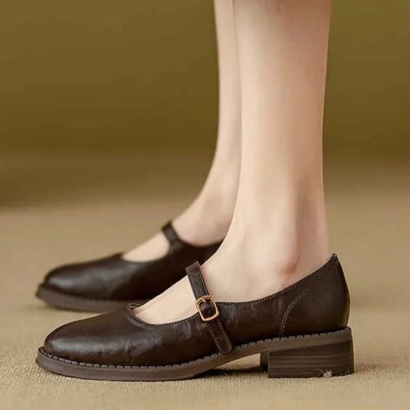 Emilia | Damen Leder Mary-Jane-Ballerinas verstellbarer Riemenschnalle niedrigem Blockabsatz
