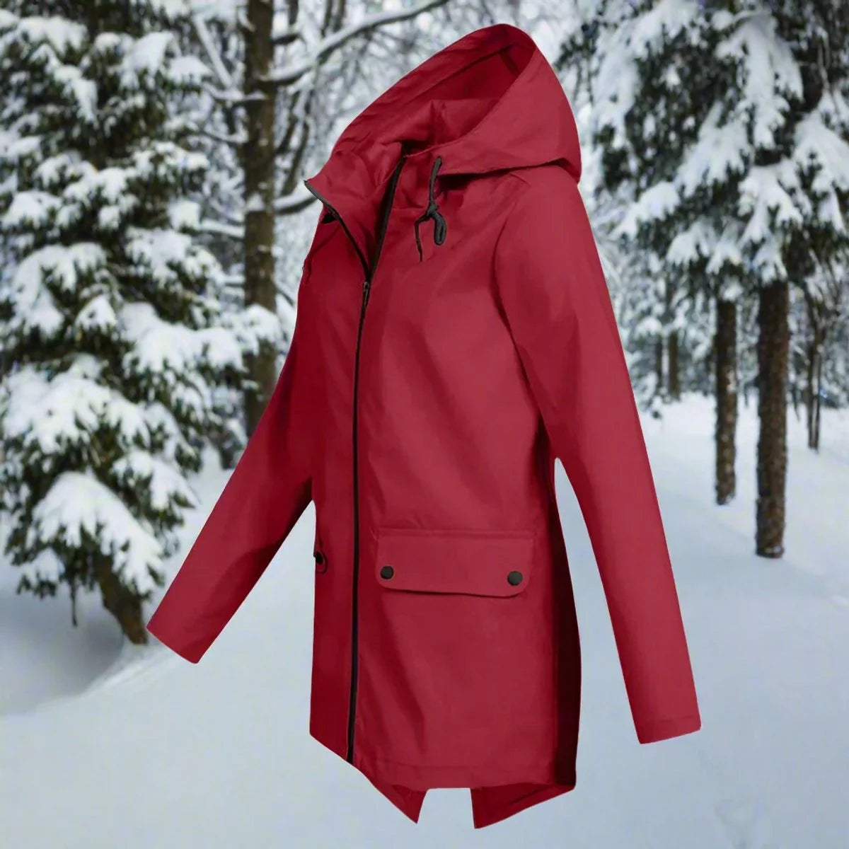 Emilia | Damen Wasserdichte Kapuzen-Regenjacke mit Reißverschluss Taschen