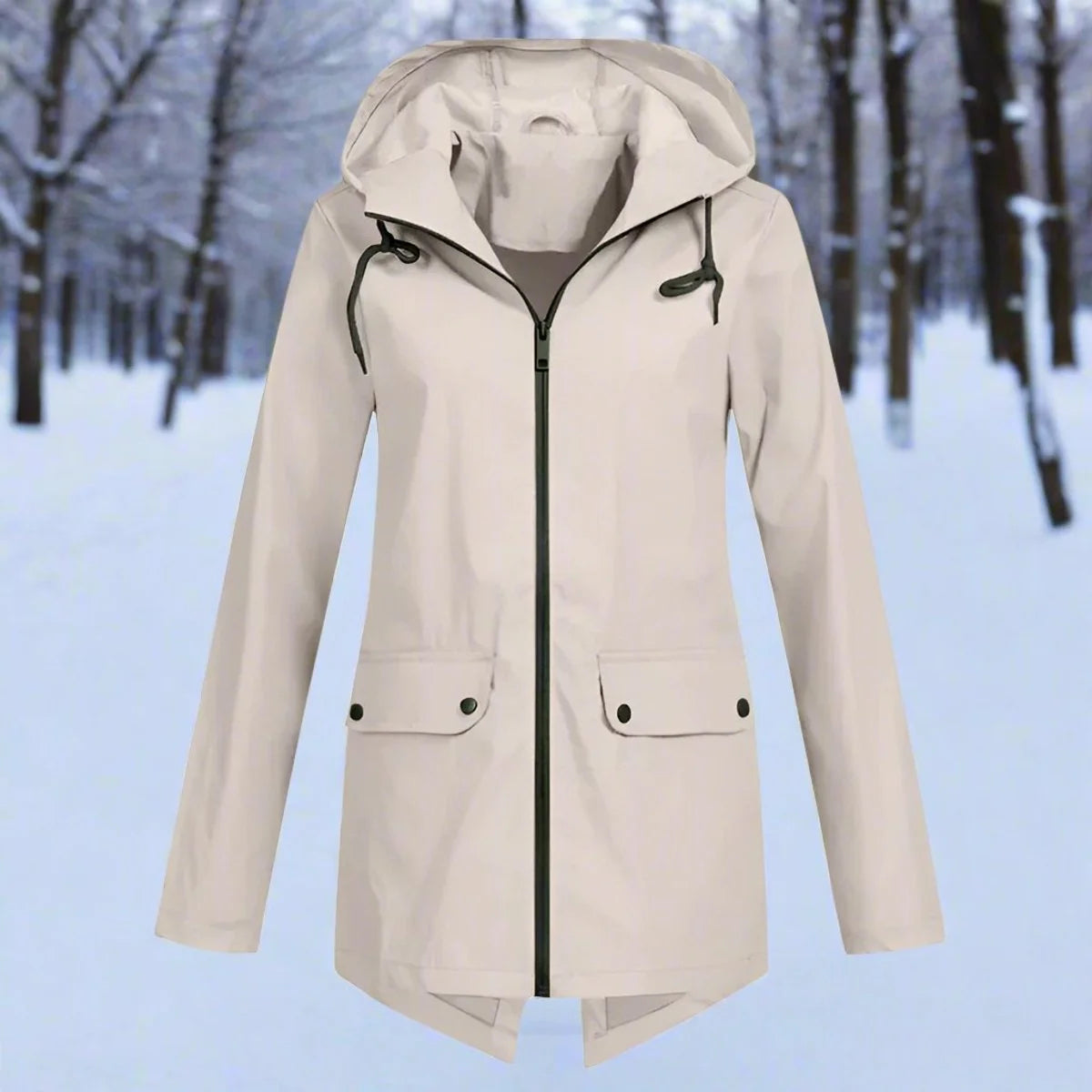 Emilia | Damen Wasserdichte Kapuzen-Regenjacke mit Reißverschluss Taschen