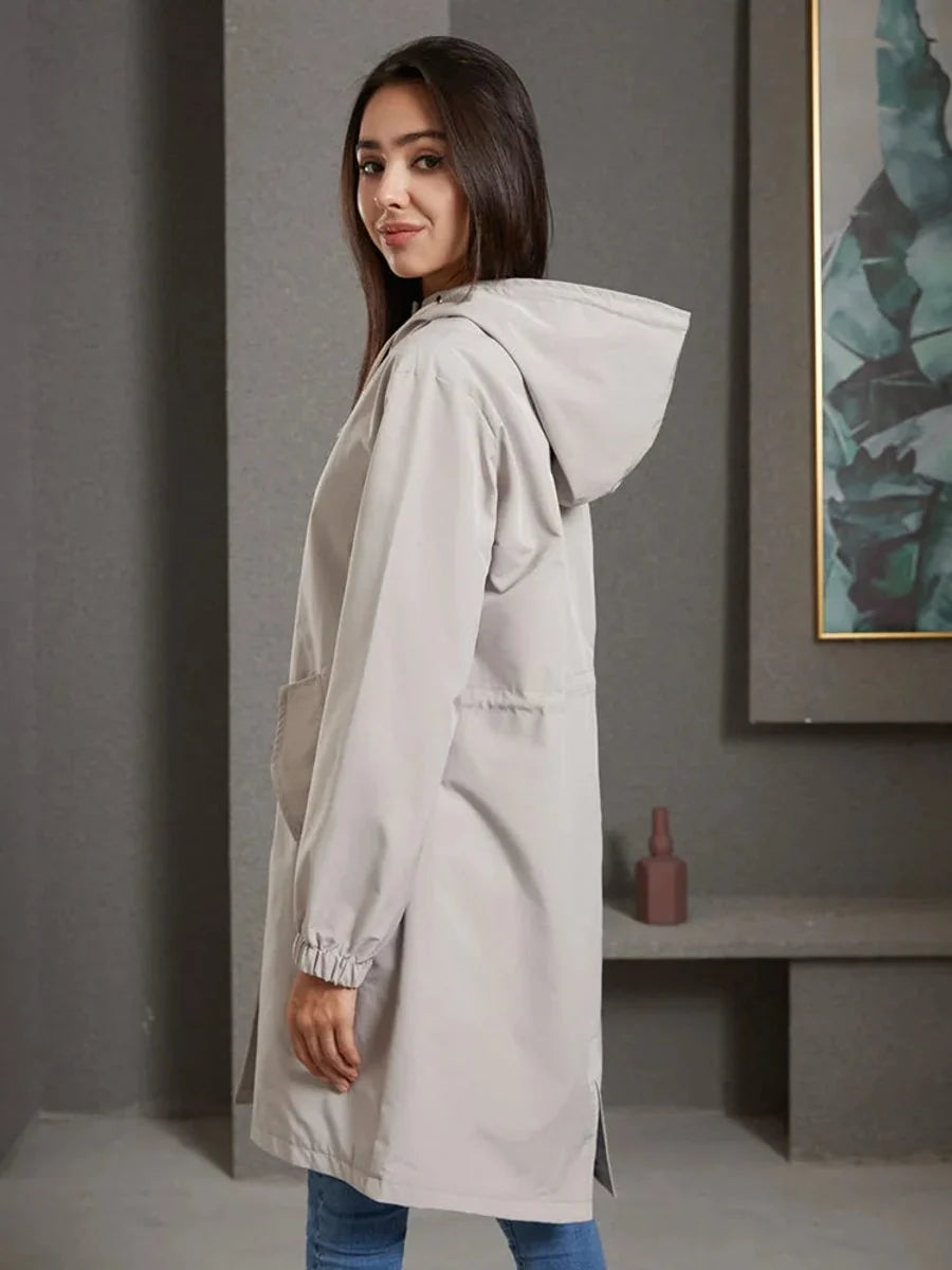 Emilia | Trenchcoat Damen Wasserabweisender Langer Mantel mit Kapuze