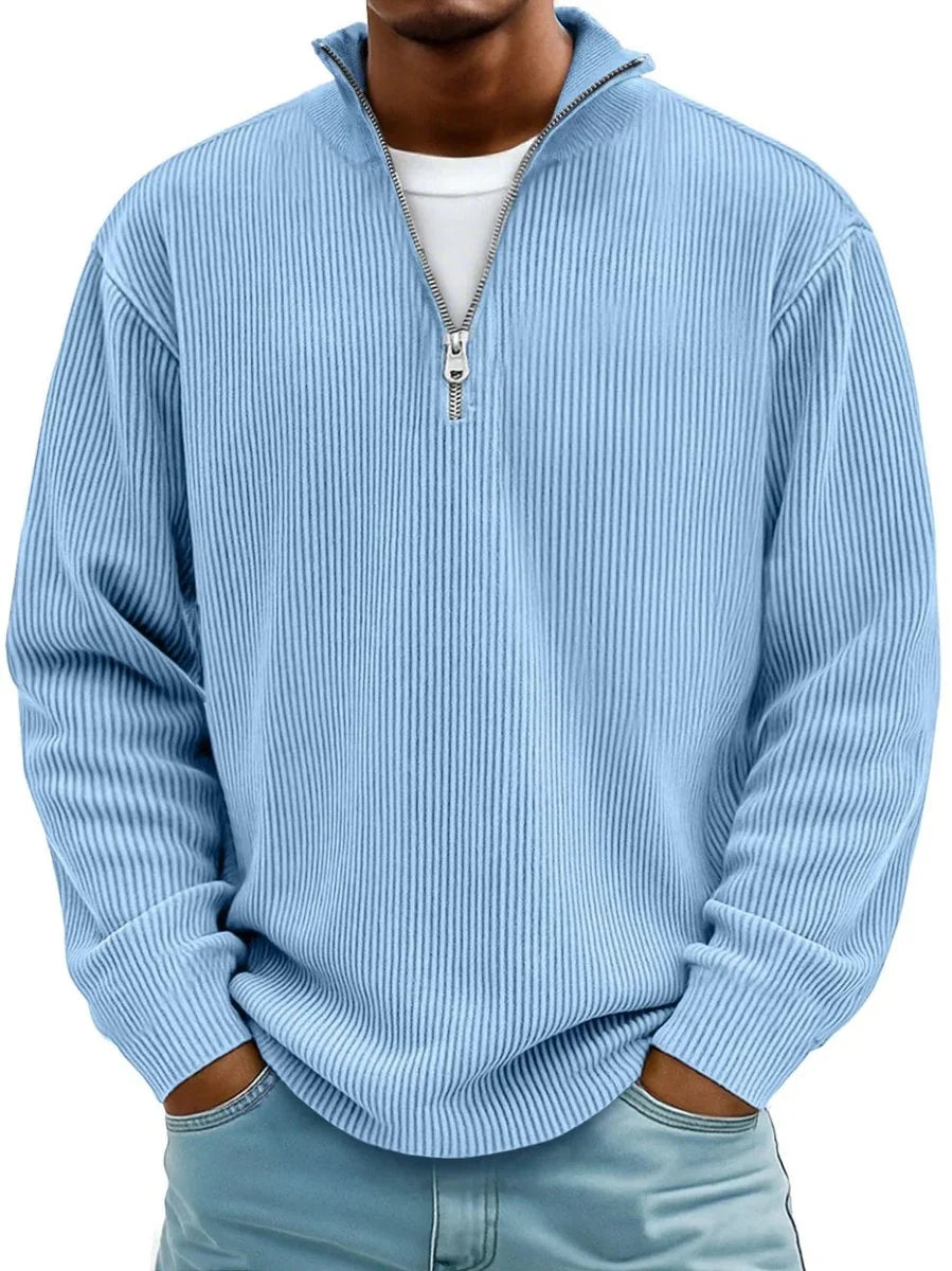 Fabian | Herren Gerippter Half-Zip Stehkragen Pullover Sweatshirt