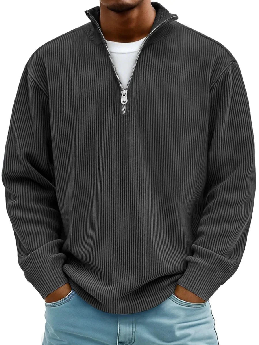 Fabian | Herren Gerippter Half-Zip Stehkragen Pullover Sweatshirt