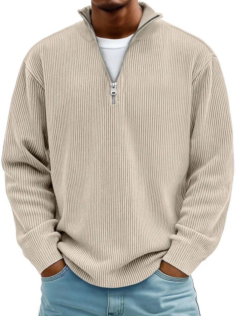 Fabian | Herren Gerippter Half-Zip Stehkragen Pullover Sweatshirt