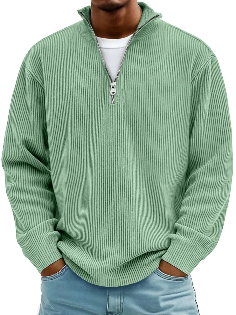 Fabian | Herren Gerippter Half-Zip Stehkragen Pullover Sweatshirt