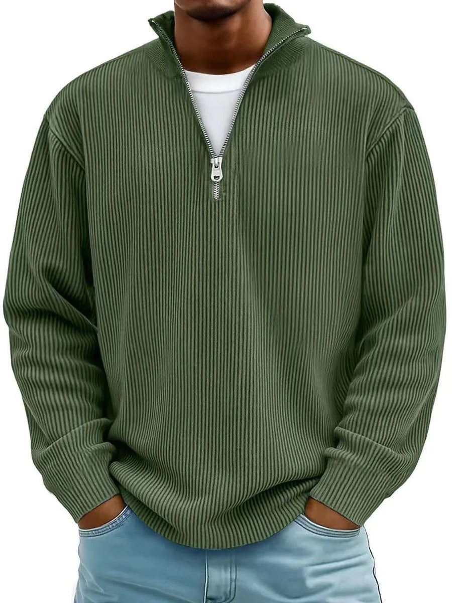 Fabian | Herren Gerippter Half-Zip Stehkragen Pullover Sweatshirt