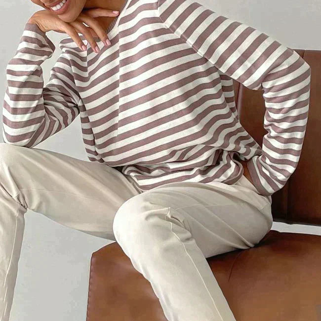 Felicia | Damen Lässiges Gestreiftes Langarmshirt