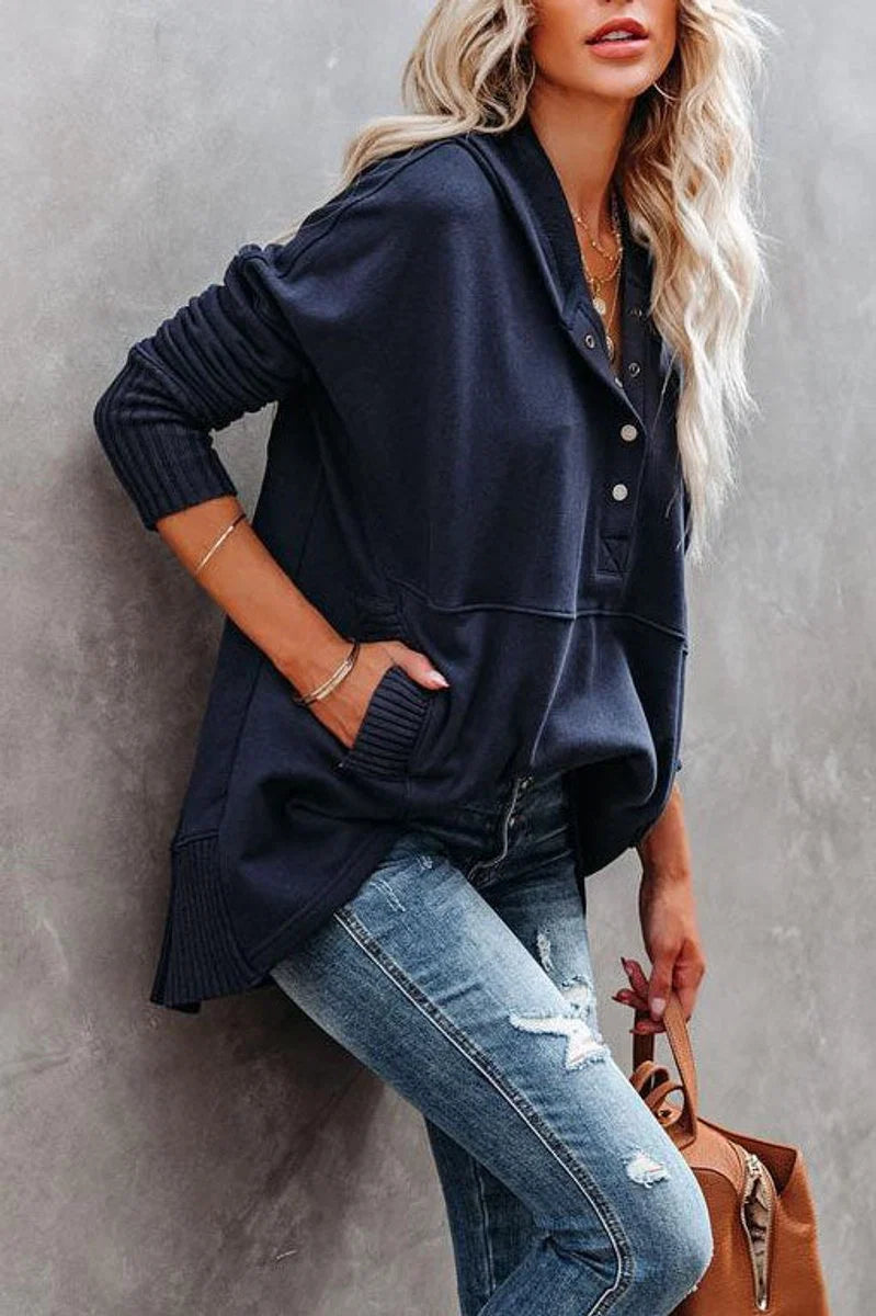 Frieda | Damen Kapuzen-Tunika Langarm Oversized Hoodie Pullover
