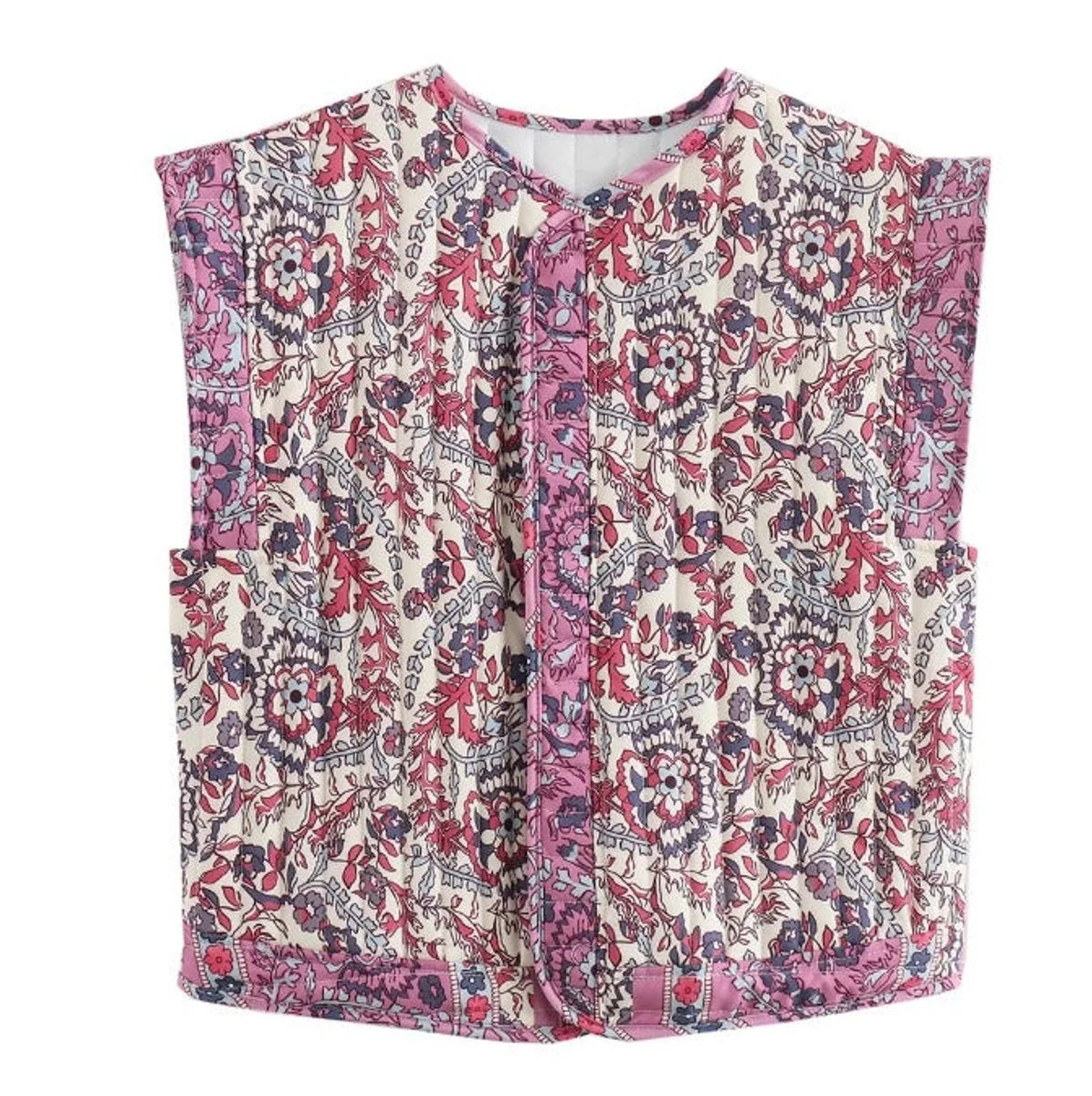 Frieda | Gesteppte Blumen Weste Damen mit Seitentaschen
