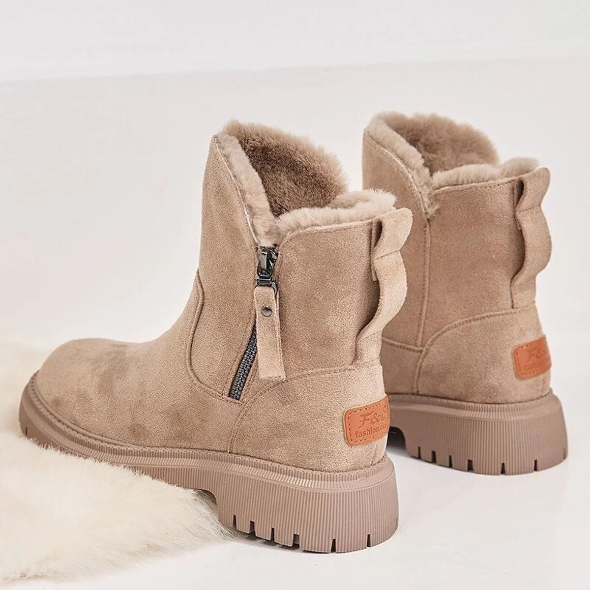 Greta | Damen Gefütterte Wildleder Slip-On Ankle Boots Plateausohle