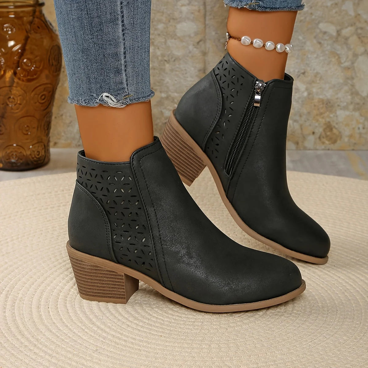 Greta | Damen Stiefeletten zum Hineinschlüpfen mit seitlichem Reißverschluss