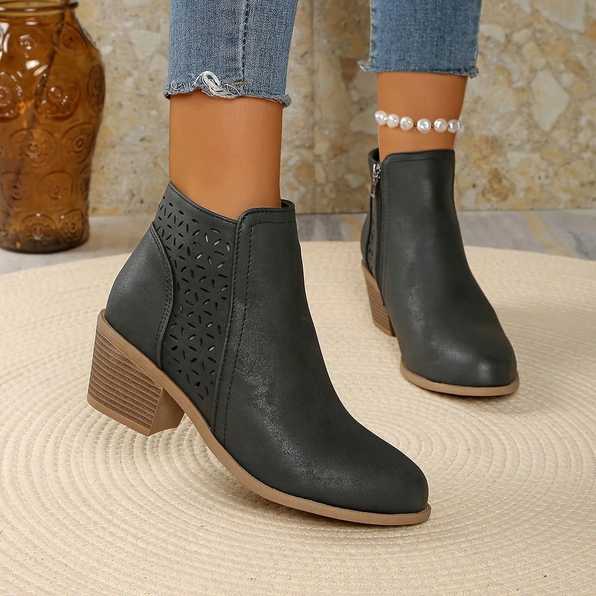 Greta | Damen Stiefeletten zum Hineinschlüpfen mit seitlichem Reißverschluss