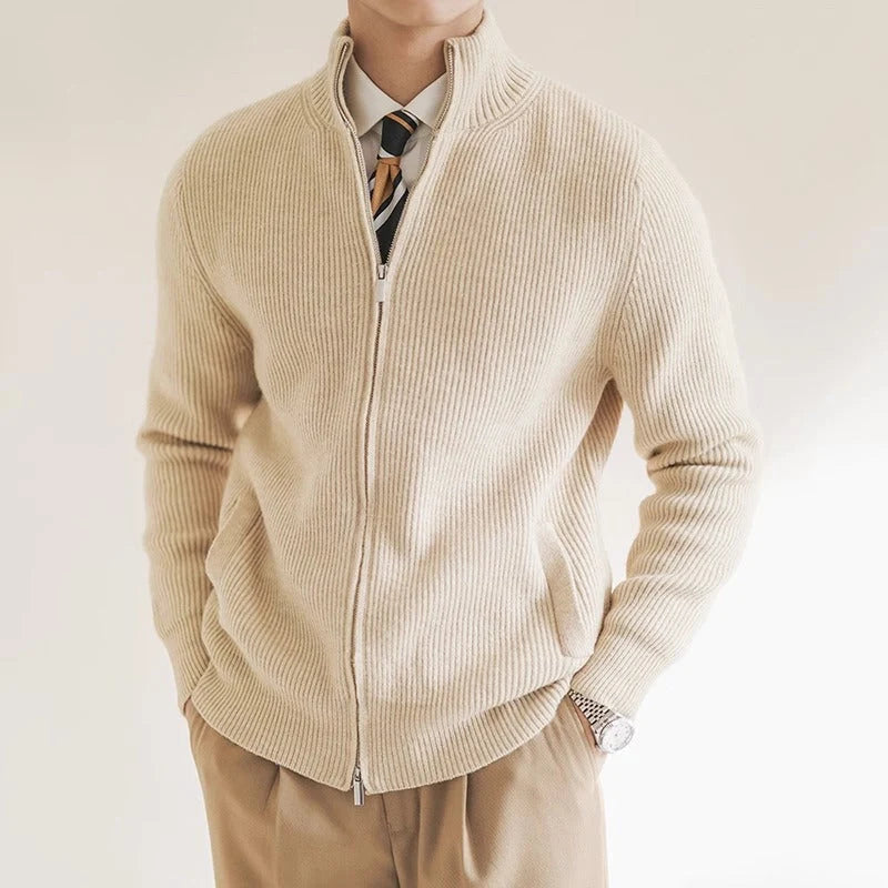 Jan | Herren Frühling Strickpullover mit durchgehendem Reißverschluss und Rippstruktur
