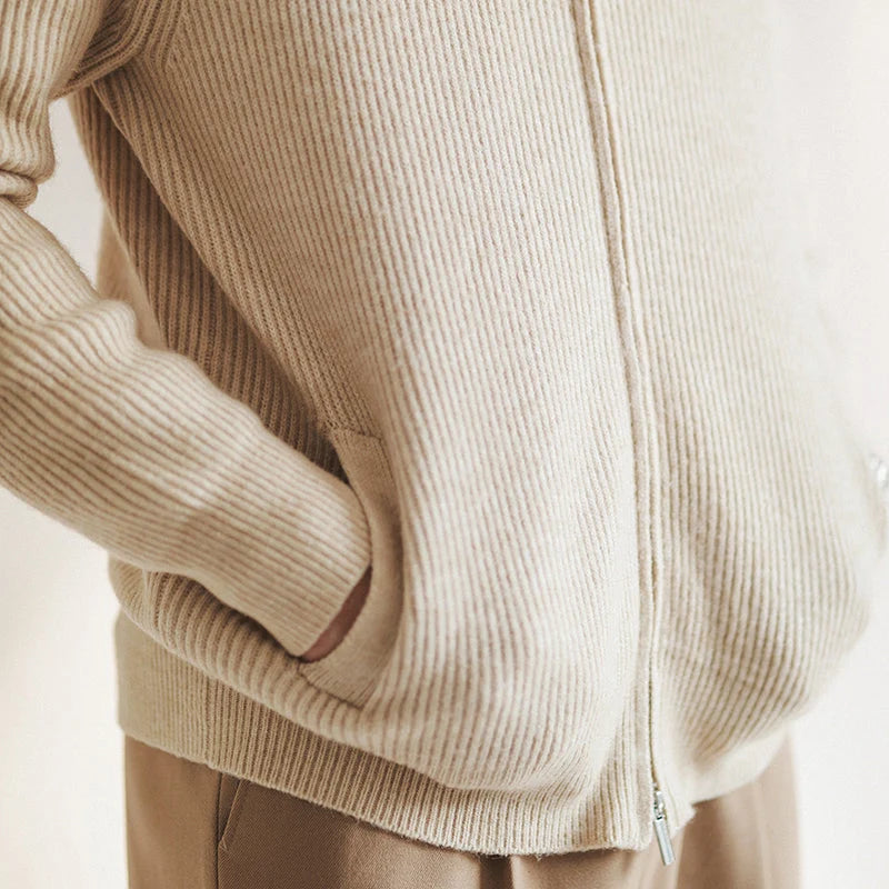 Jan | Herren Frühling Strickpullover mit durchgehendem Reißverschluss und Rippstruktur