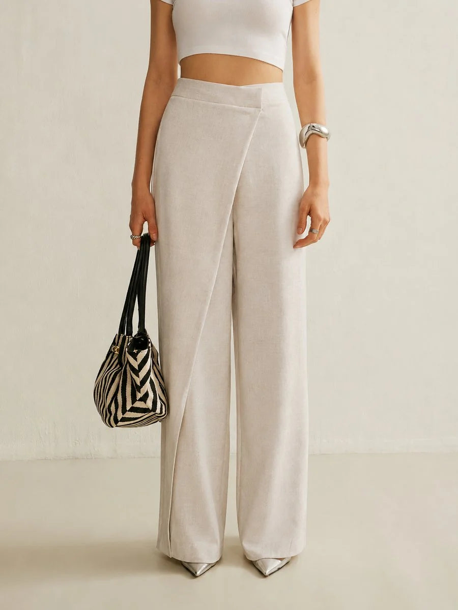 Johanna | Damen High-Waist Asymmetrische Wide Leg Pants mit Wickelfront