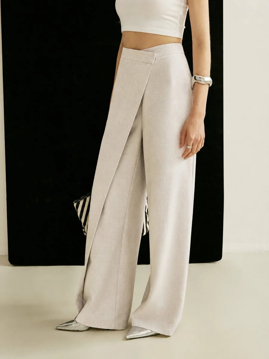 Johanna | Damen High-Waist Asymmetrische Wide Leg Pants mit Wickelfront